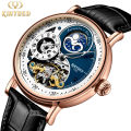 Kinyued brand fashionable luxury dual time zone moon phase leather waterproof automatic mechanical men's watch. 