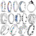 HOT Original 925 Sterling Silver Women Finger Rings for Women Silver Cocktail Ring Geometric Butterfly Round Shape Luxury Jewelry. 