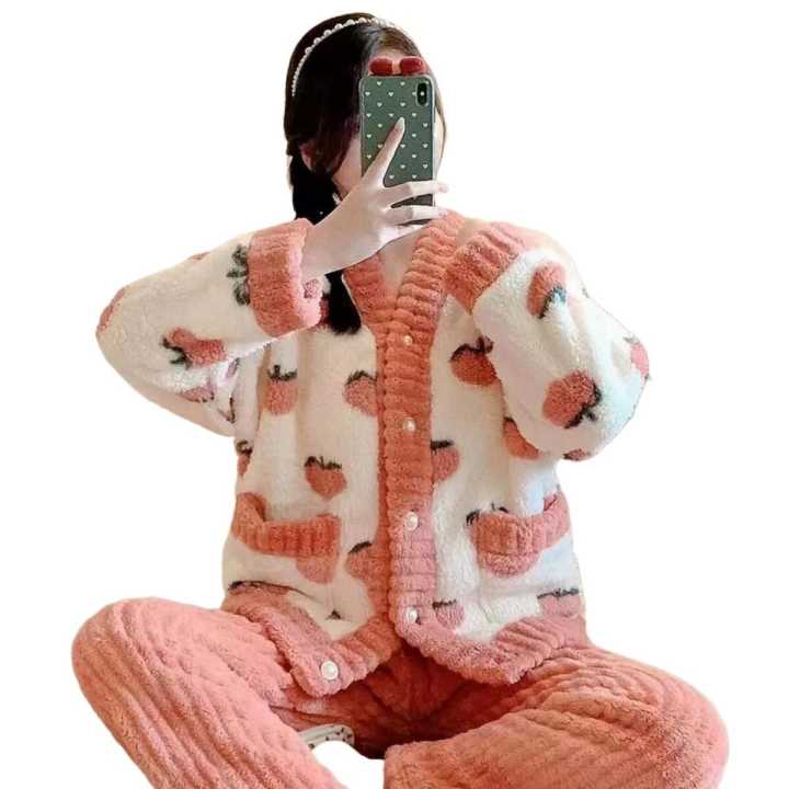 Winter Warm Flannel Women Pajamas Night Dress Sets For Women - Fashion |  Pajamas For Women | Night Dress | Daraz.com.np