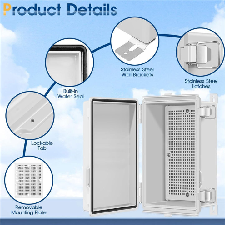 Waterproof%20Outdoor%20Project%20ABS%20Junction%20Box%20IP67%20Weatherproof%20Light%20Grey%20Stainless%20Steel+ABS%20with%20Hinged%20Cover,%20Mounting%20Plate%20-%20Image%207