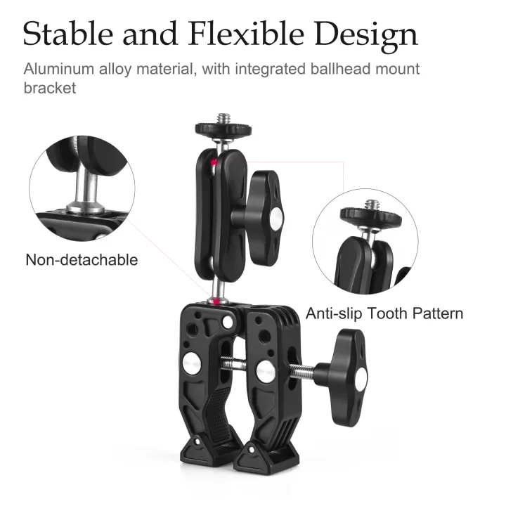 Multi-functional%20Super%20Clamp%20Aluminum%20Alloy%20with%20Dual%20360%C2%B0%20Rotatable%20Ballhead%201/4%20Inch%20Screw%20Connection%201/4%20Inch%20&%203/8%20Inch%20Threads%201.5kg%20Load%20Bearing%20-%20Image%203