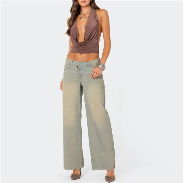 Women'S%20Halter%20Tops%20Deep%20V%20Neck%20Sleeveless%20Halter%20Lace-Up%20Outing%20Tops%20Y2K%20Summer%20Street%20Style%20Brown%20L%20-%20Image%206