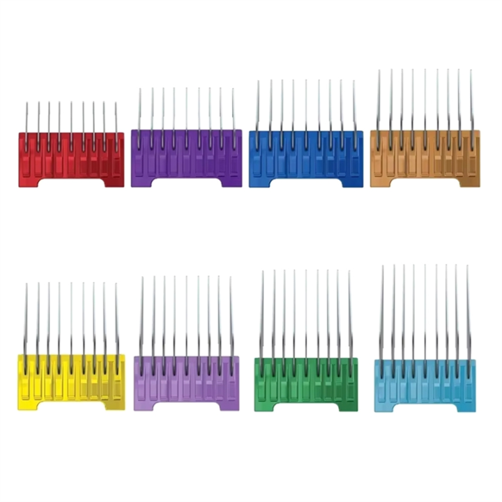 Stainless Steel Metal Combs Set 8-Colors for Professional Animal Clipper Guide Attachment for Pet Dog Cat Horse
