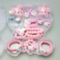 Childrens Hair Accessories Set Gift Cute KT Cat Necklace Bracelet Ring Ear Clips Girls Jewelry Prizes. 