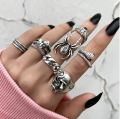Pebbles Nepal Silver Color Chunky Heavy Metal Hip Hop Street Style Alloy Ring Set For Men | 7 Pieces |. 