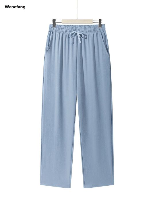 Wenefang%20Summer%20Men's%20Straight%20Trousers%20Casual%20Solid%20Color%20Breathable%20Fashion%20Drawstring%20Long%20Pants%20Sweatpants%20Streetwear%20Men%20Baggy%20Pants%20-%20Image%203