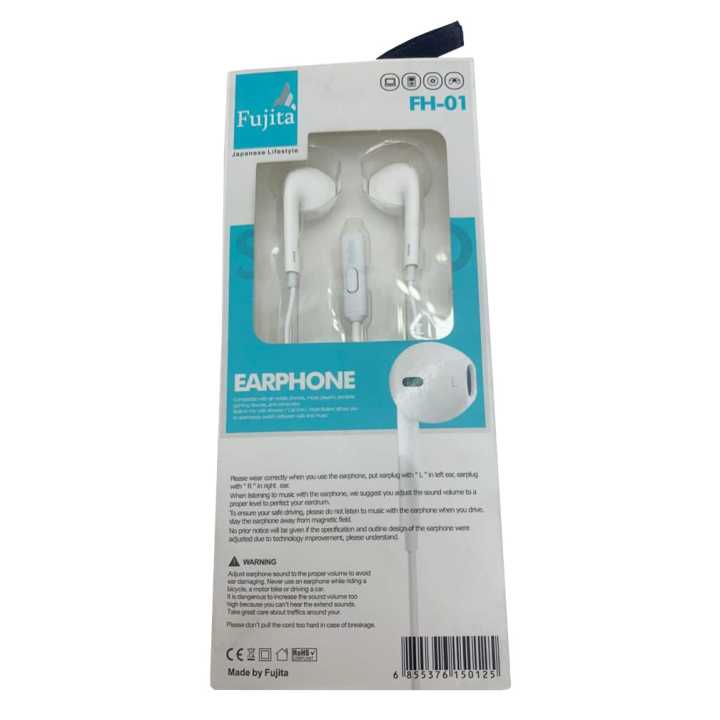 Fujita White Color Stereo 1.0mm To 1.4mm Long Earphone (FH-01)