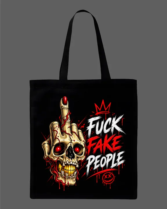 Skull%20Middle%20Finger%20"F**k%20Fake%20People%20Printed%20%20Tote%20Bag%E2%80%93%20Black%20&%20White%20-%20Image%202