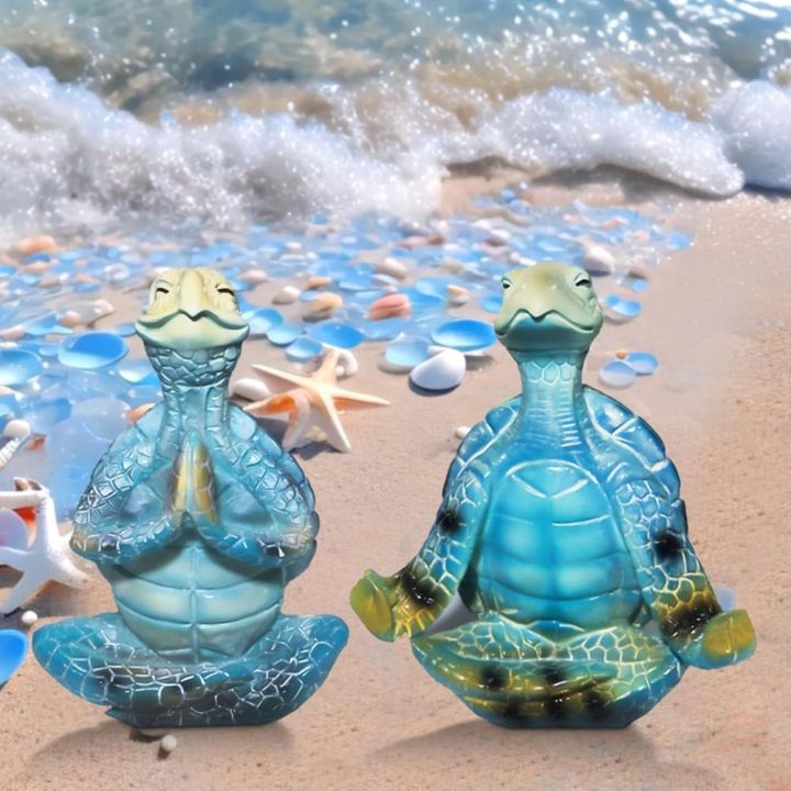 New with Non-Slip Base Yoga Sea Turtle Figurines Zen Ocean Theme Charm Resin Meditation Desk Statue Decor Table Shelf Sculptures Gifts for Women Turtle Lovers