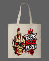 Skull Middle Finger "F**k Fake People Printed  Tote Bag– Black & White. 