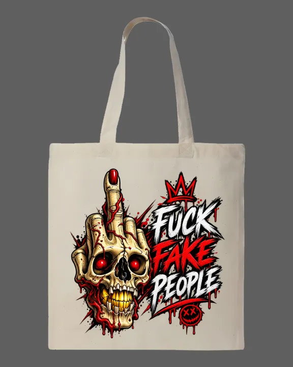 Skull%20Middle%20Finger%20"F**k%20Fake%20People%20Printed%20%20Tote%20Bag%E2%80%93%20Black%20&%20White%20-%20Image%203