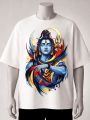 Lord Shiva Meditating Printed Graphic T-Shirt-blue, Black, white. 