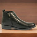 Black Zip Leather Boots For Men. 