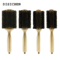 DISICHEN Affordable 6 Sizes Wood Handle Boar Bristles Round Brush Removable Tail Professional Barber Salon Hairdressing Hair Brush Hair Round Comb. 
