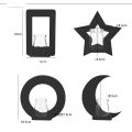 Moon Star Round Square 4pc Wall Shelf Decor Rack In Black. 