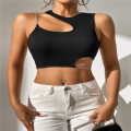 Chain Cut Out Crop Top Women Summer Y2K Clothes Solid Black Asymmetrical Neck Sleeveless Tank Top Streetwear High Street. 