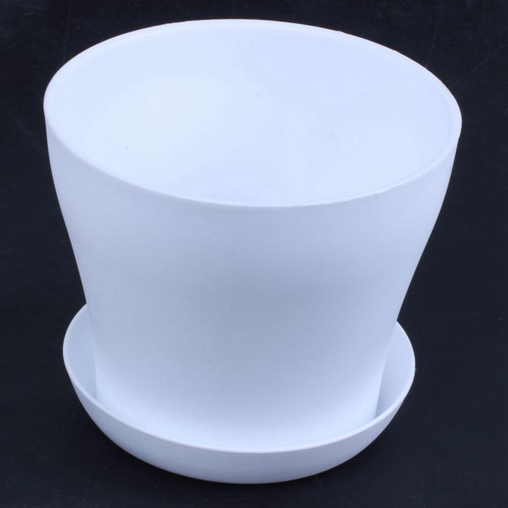 FORIDE%202X%20Plastic%20Plant%20Flower%20Pot%20Planter%20With%20Saucer%20Tray%20Round%20Gloss%20Home%20Garden%20Decor,%20White%20Upper%20-,%2014cm%20-%20Image%203