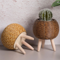 Vintage Imitation Rattan Woven Flower Shelf Handmade Storage Basket with Wooden Legs Plant Pot Stand Holder Easy Install ,E. 