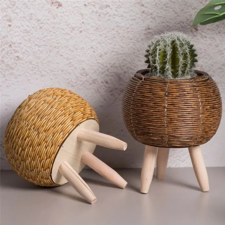 Vintage%20Imitation%20Rattan%20Woven%20Flower%20Shelf%20Handmade%20Storage%20Basket%20with%20Wooden%20Legs%20Plant%20Pot%20Stand%20Holder%20Easy%20Install%20,E%20-%20Image%207