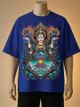 Manjushree Printed Graphic T-Shirt-Black, Blue, White. 