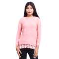 Peach Color Woolen Round Neck Full Sleeves Plain Sweater For Women. 