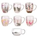 With Handle Heat Resistant Dry Flowers Cup High Borosilicate Glass Simple Double Wall Glass Cup INS Trends Floral Tea Coffee Cups Creative Gift. 