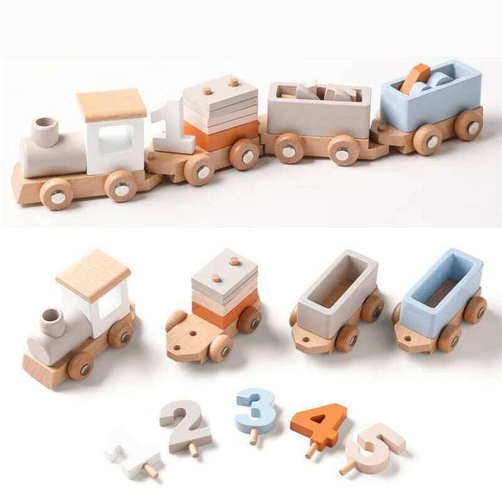 Birthday Simulated Train Toy Model Montessori Educational Wooden Trolley Baby Learning Kid Toys Gifts