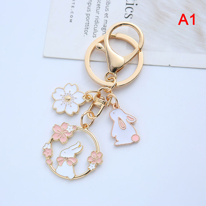 Cartoon Sakura Rabbit Keychain Cat Pendant Backpack Keyring Best Friend Charms C MNP