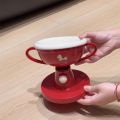 Easy To Clean Creative Cat Trophy Bowl Cartoon Ceramics Pet High Footed Bowl Stable Anti-flip Pet Food Dispenser Wet Dry Food. 