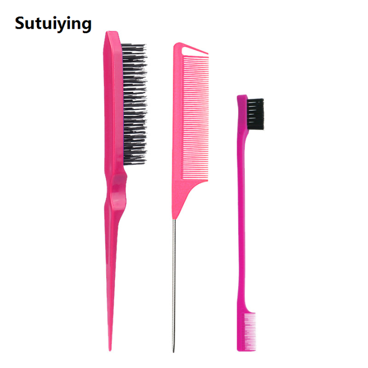 Sutuiying%203PCS%20Hair%20Brush%20Set,Hair%20Styling%20Comb%20Including%20Dual%20Sided%20Edge%20New%20style%20Brush%20Rat%20Tail%20Comb%20and%20Teasing%20Comb%20for%20Women%20Girl%20Barber%20-%20Image%202