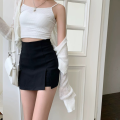 Spicy Girl High Waist Women's Split Skirts Black White Irregular Slit Short Skirt Streetwear with Safty Pants A-line Wrap Hip Mini Skirt Party. 