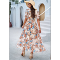 Women'S Summer Wrap Maxi Dress Floral V Neck Short Sleeve Wedding Guest Party Casual Dress. 