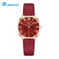 Langton Women Watch Quartz Movement Round Dial Roman Number Alloy Faux Leather Strap High Accuracy Lady Wristwatch Dating Anolog Watch. 