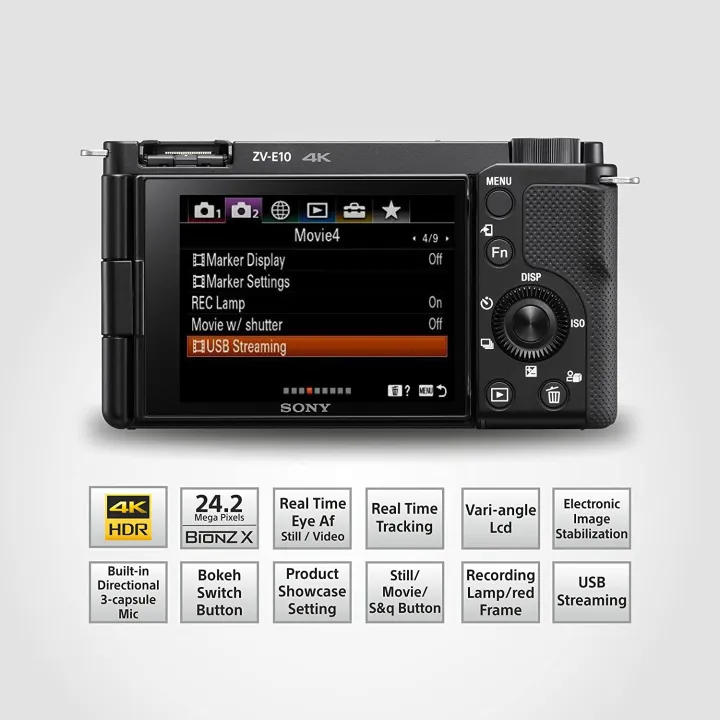 Sony%20Alpha%20ZV-E10L%2024.2%20Mega%20Pixel%20Mirrorless%20vlog%20Camera%20with%2016-50%20mm%20Lens,%20Bag%20and%2016%20GB%20card%20-%20Image%204