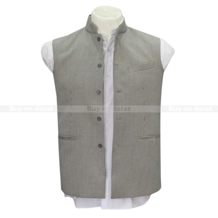 Light Grey Printed Wasitcoat For Men