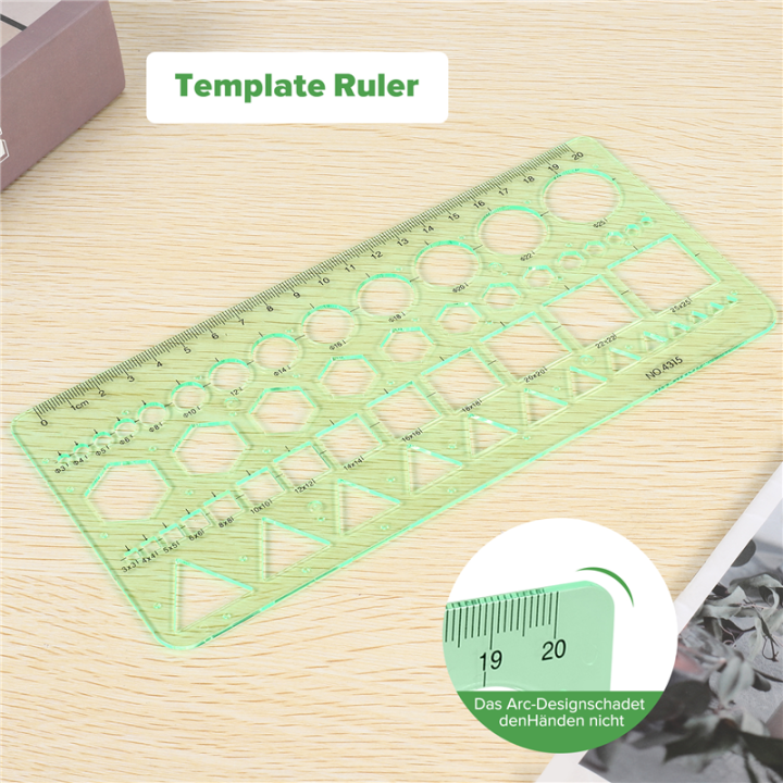 ARELENE Green Plastic Circles Squares Hexagons Geometric Template Ruler ...