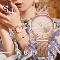 SK Women's Watch Women's Diamond Set Retro Rivet Diamond Pattern Dial Watch Steel Mesh Belt 2-pin Quartz Watch Cross border 0093. 
