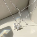 Yuanyan 2023 New Shiny Silver Colour Butterfly Necklace Ladies Exquisite Double Layer Clavicle Chain Necklace Jewelry for Ladies Gift. 