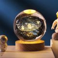 3D Crystal Ball lamp Night Light With Wooden Base Moon, Saturn, Galaxy, Lady , Solar system. 