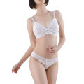 Women Lace Bra Set  Non Padded Sexy Wire Free Lingerie Hollow Out G-String Underwear Set Transparent Bra Set. 