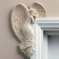 Door Frame Angel Wing Sculpture Simple Angel Ornament with Heart-Shaped Retro Resin Crafts for Home ,Left. 