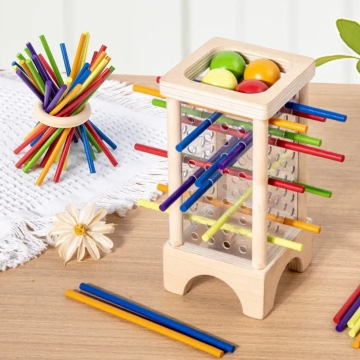 Learning Color Sorting Toys 4-Sided Wooden Stick Board Game Educational ...
