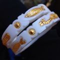 Gold Plated Sankha Pola Bangles For Women Conch Shell With Peacock Design Churi. 