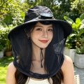 Casual With Net Mesh Mosquito Head Net Hat Foldable Breathable Wide Brim Sun Cap UV Protection High Wind Power Solar Fan Hat Fishing. 