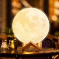 Lunar Lamp With Wooden Base Home Decor Light - Moon Shape Design Table Lamp | Lamp For Home Decoration |. 