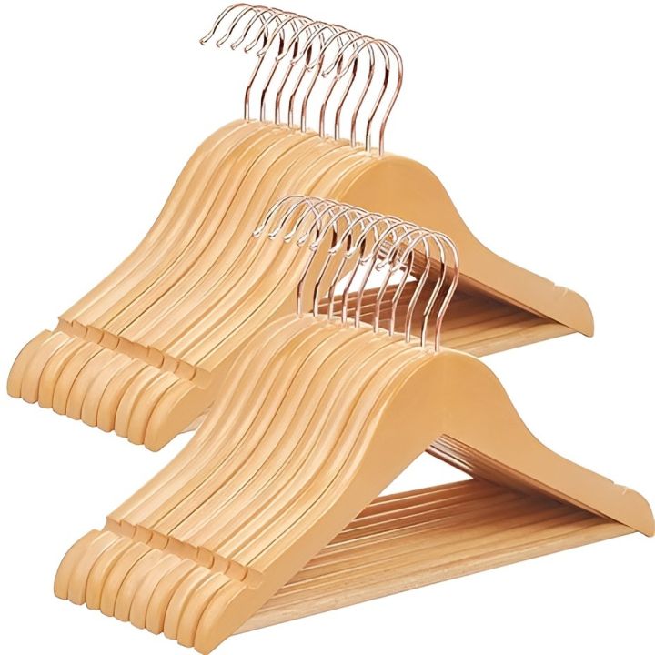 Natural Wood Clothes Hangers Suitable for Coat, Jacket, Suit, Sweater And Space Saving Wardrobe (12 Pieces)