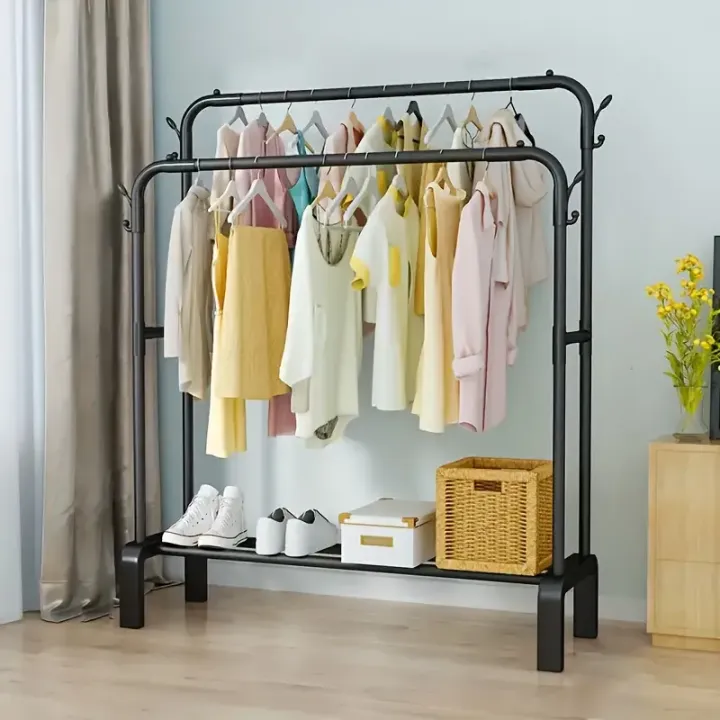 Multifunction Drying Rack Coat Rack/Clothes Hanger Double Rod Stand ...