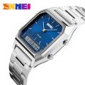 SKMEI 1220 Double Time Digital Analog Stainless Steel Watch - Blue/Silver. 