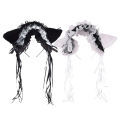 Maid Women Ruffles Lace Headband Plush Cat Ears Ribbon Bell Hair Hoop Cosplay CF8. 