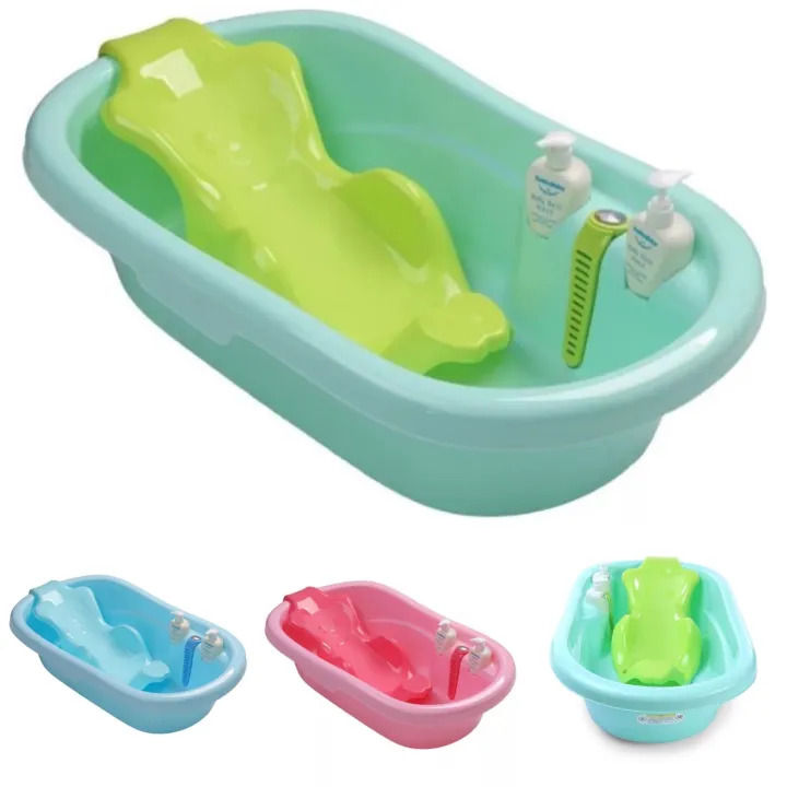 Baby's Colorful Bathtub With Comfortable Seat & 2 Pcs Shampoo Bottle & Water Temperature Machine